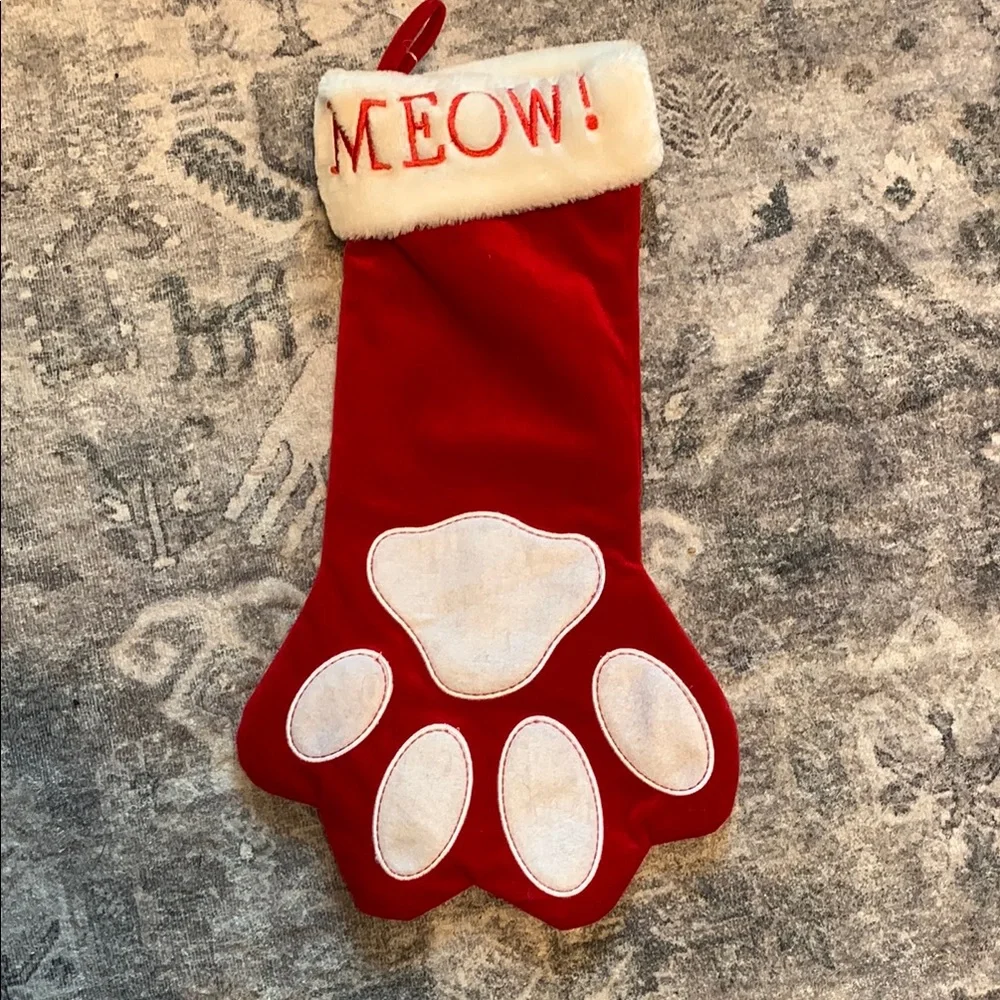Red MEOW! Cat Paw Stocking